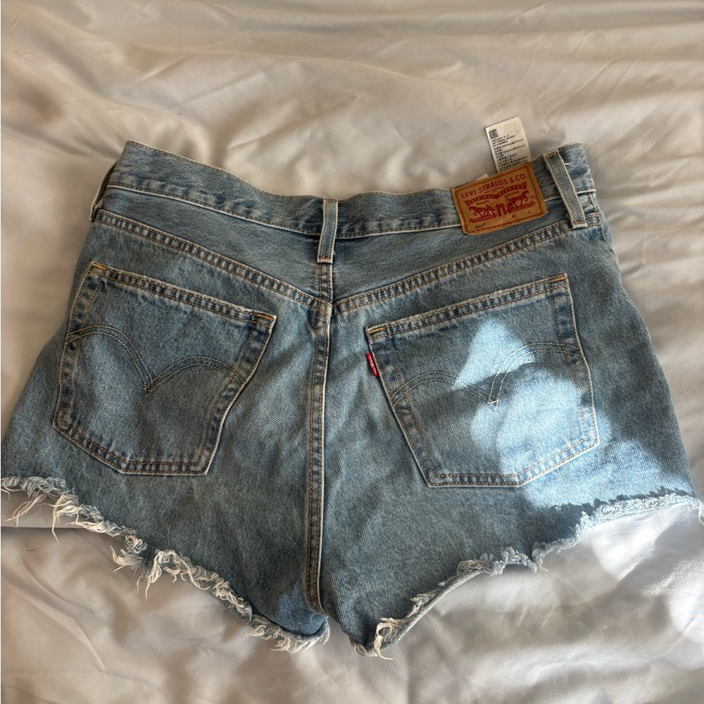 Levi's Light Blue Frayed Jean Shorts